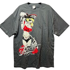 Y2K Pirate Girl Graphic T-Shirt Gray "Deceit" XL  Tattoo‎ Streetwear Alt Vibes